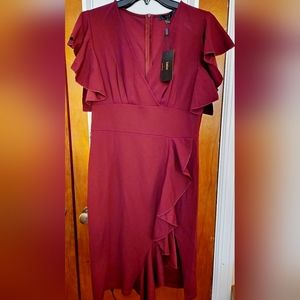 Size L maroon midi ruffle dress with tags